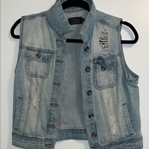 Light Blue Denim Vest with Distressed Details